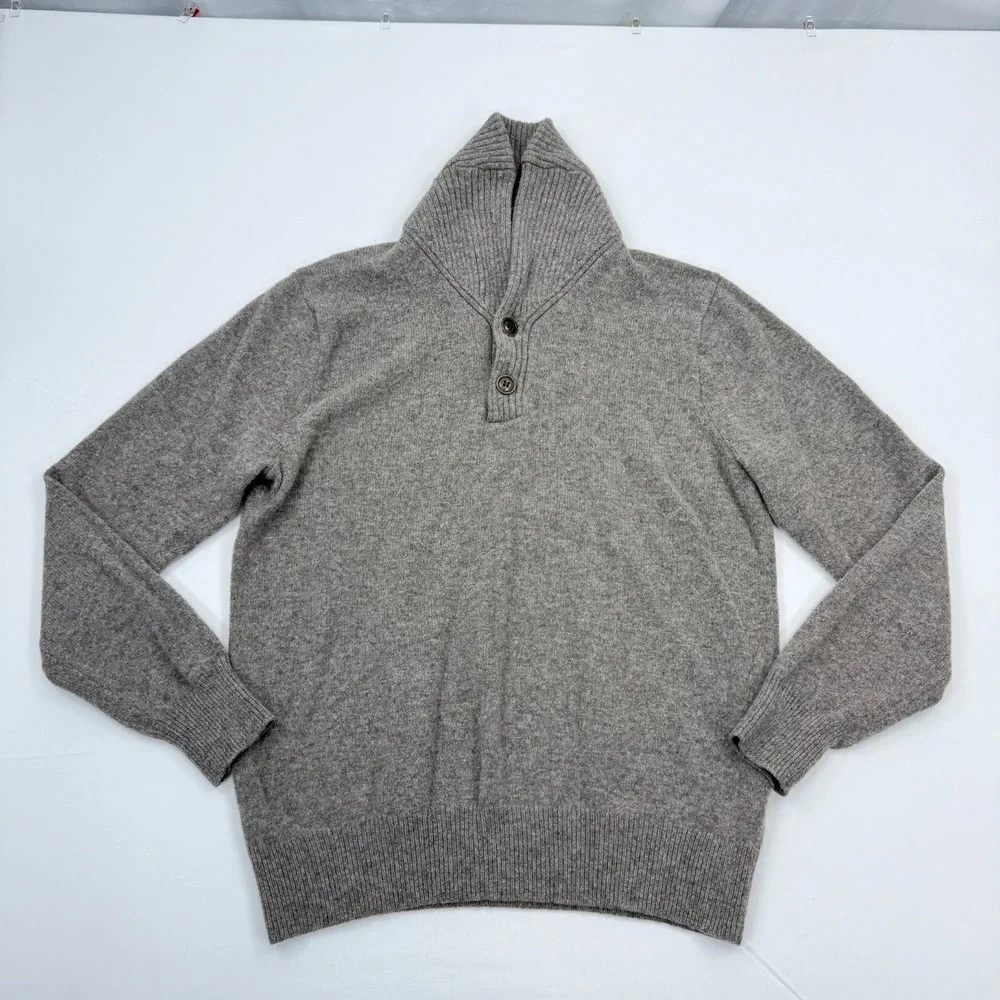 J Crew 100% Lambswool Shawl Collar Sweater Women Large Gray Knit Button Pullover